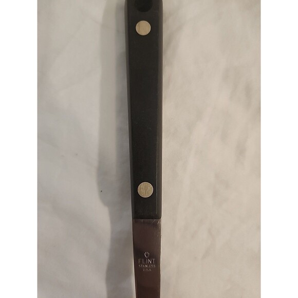 Vintage FLINT USA stainless Carving Fork Serving Meat Black handle 12" - Picture 3 of 4